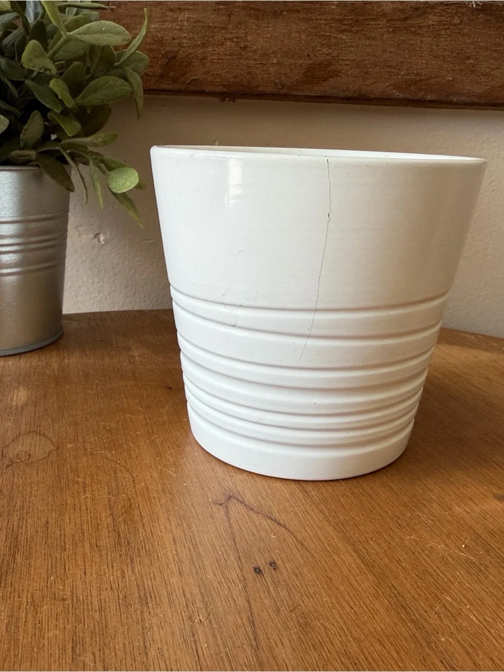 IKEA White Ribbed Ceramic Planter